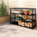 Metal Ornamental Outdoor Console And Firewood Shelf